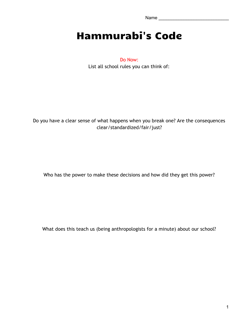 6Th Grade Hammurabi's Code