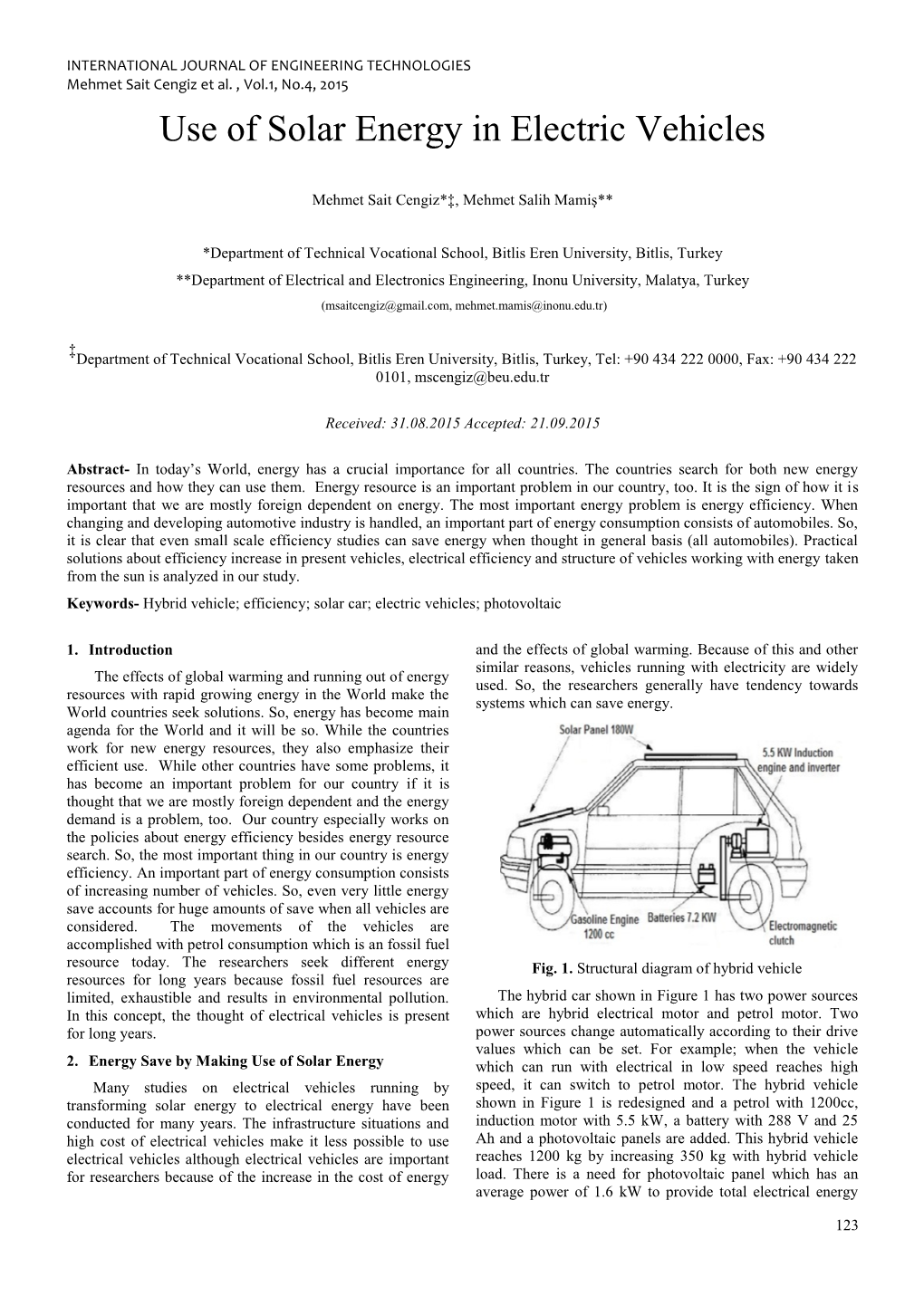 Use of Solar Energy in Electric Vehicles