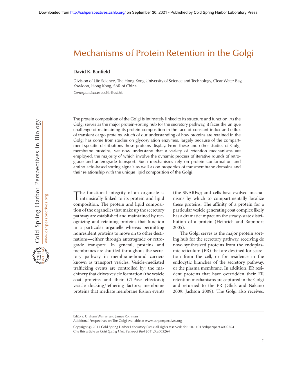 Mechanisms of Protein Retention in the Golgi