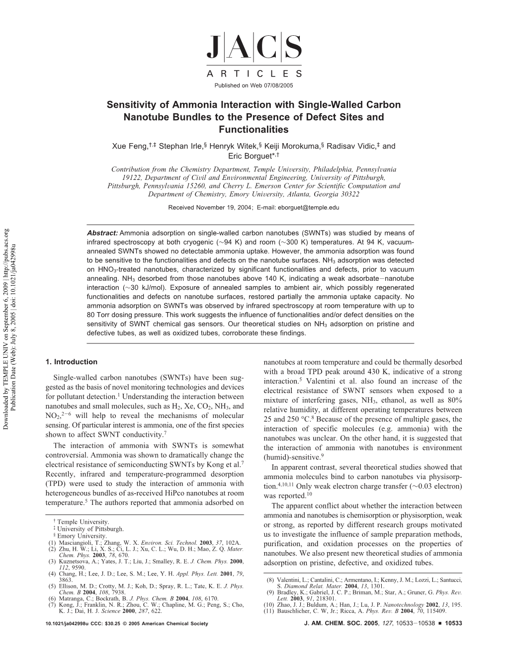 Sensitivity of Ammonia Interaction with Single-Walled Carbon Nanotube Bundles to the Presence of Defect Sites and Functionalitie