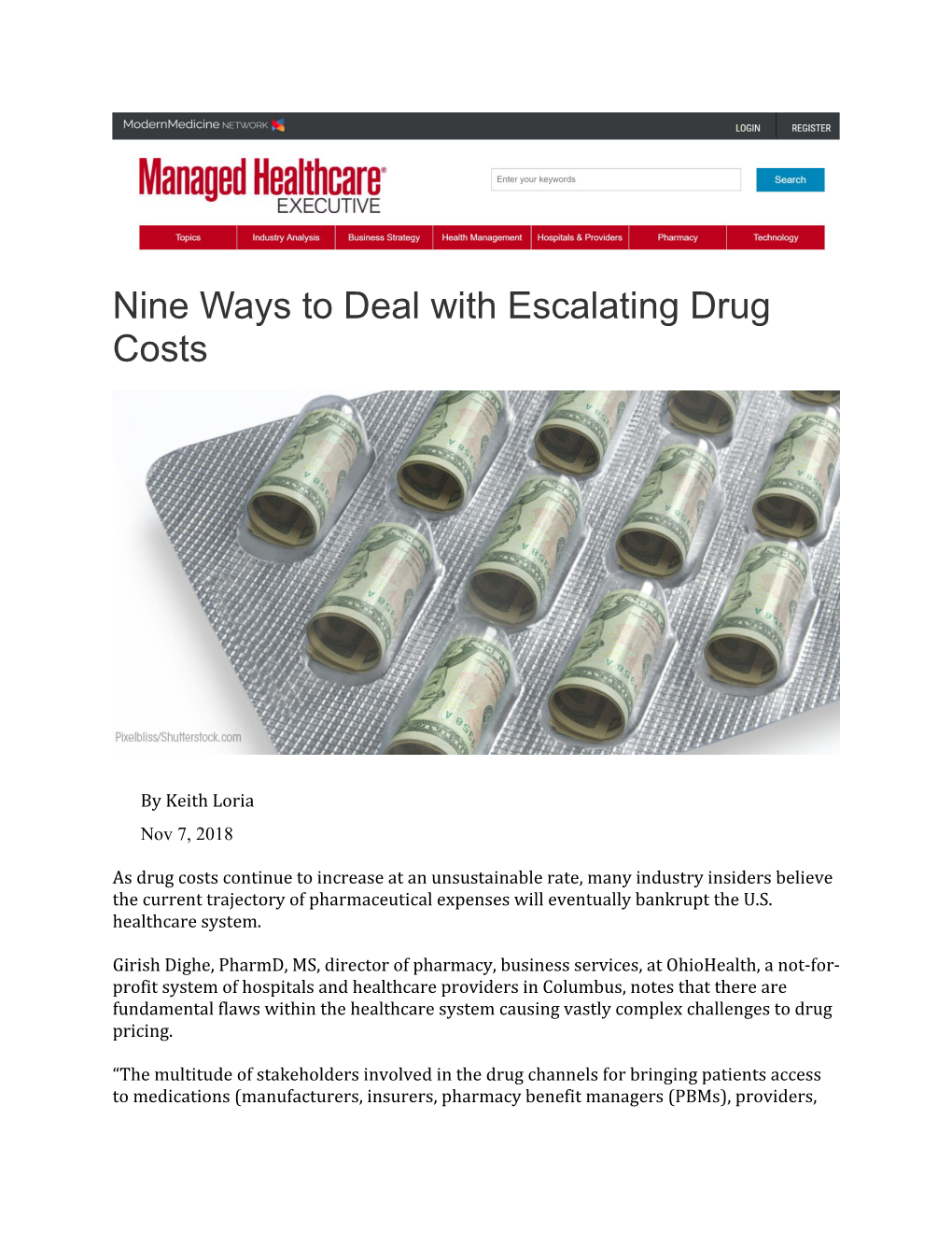 Nine Ways to Deal with Escalating Drug Costs