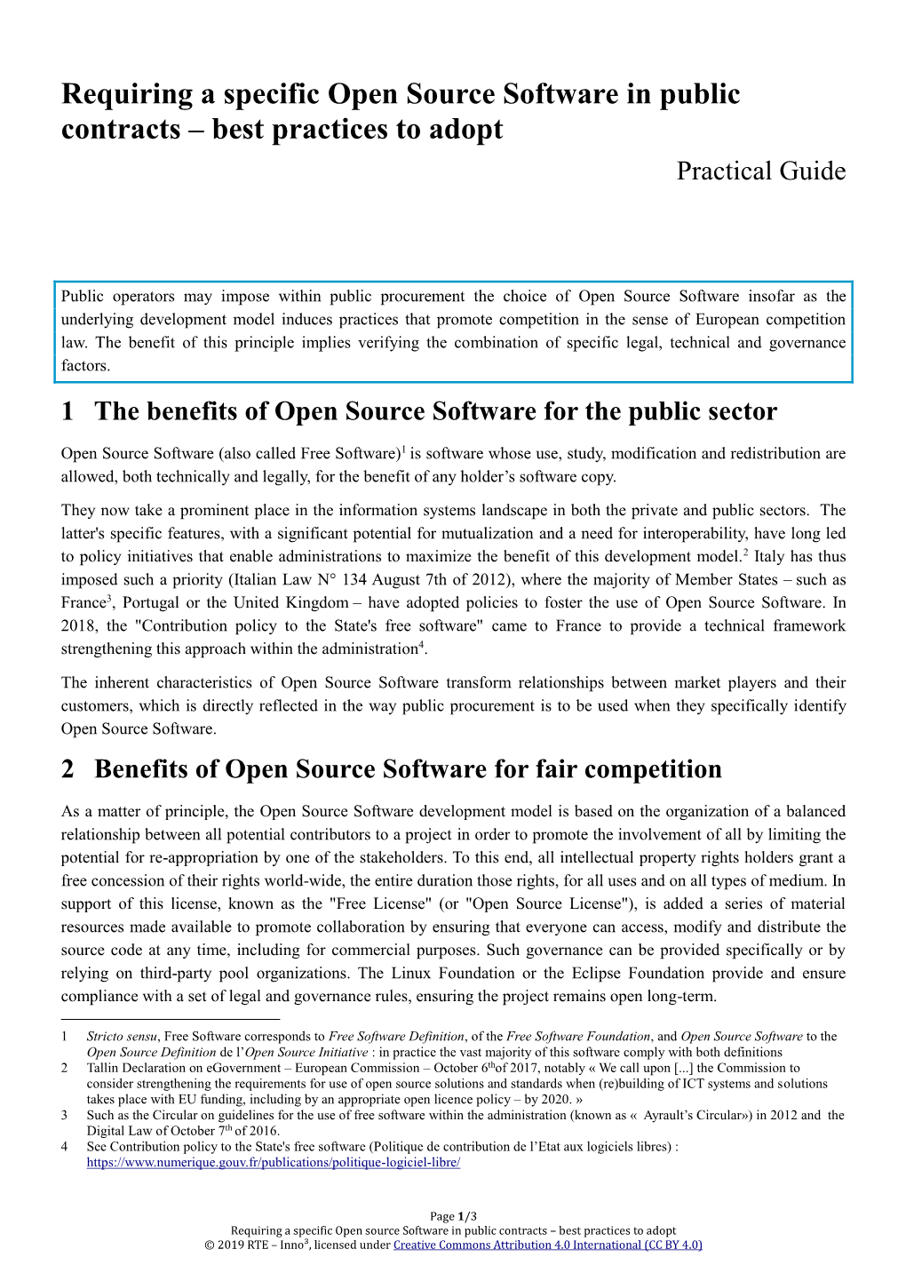 Requiring a Specific Open Source Software in Public Contracts – Best Practices to Adopt Practical Guide