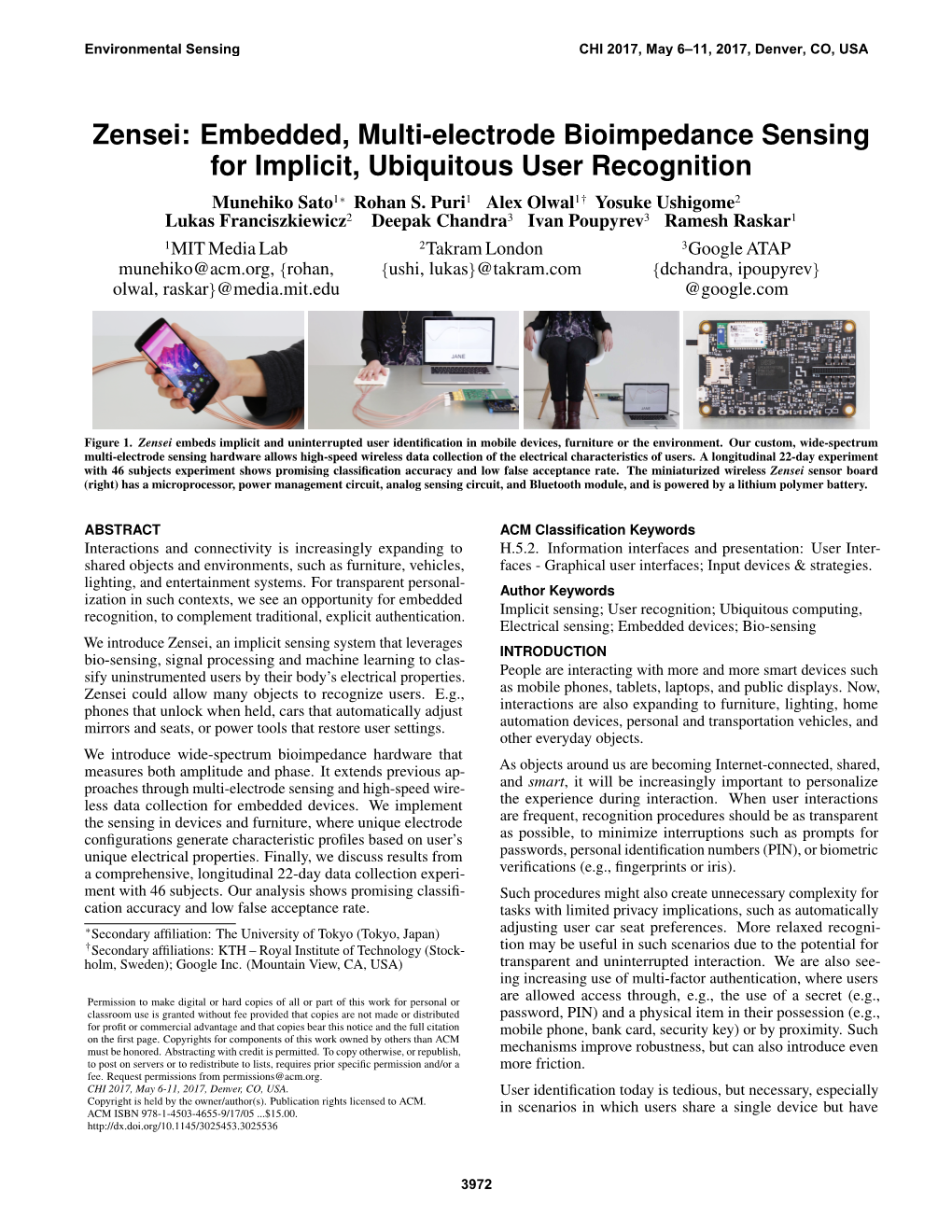 Zensei: Embedded, Multi-Electrode Bioimpedance Sensing for Implicit, Ubiquitous User Recognition