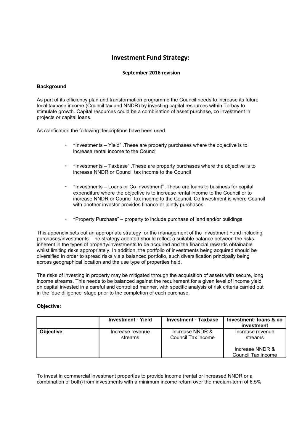 Investment Fund Strategy