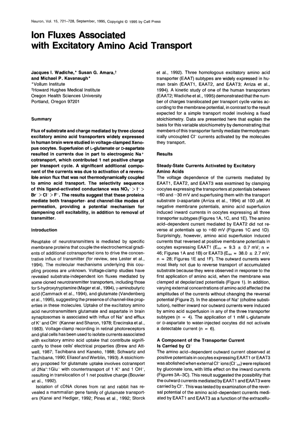 Ion Fluxes Associated with Excitatory Amino Acid Transport