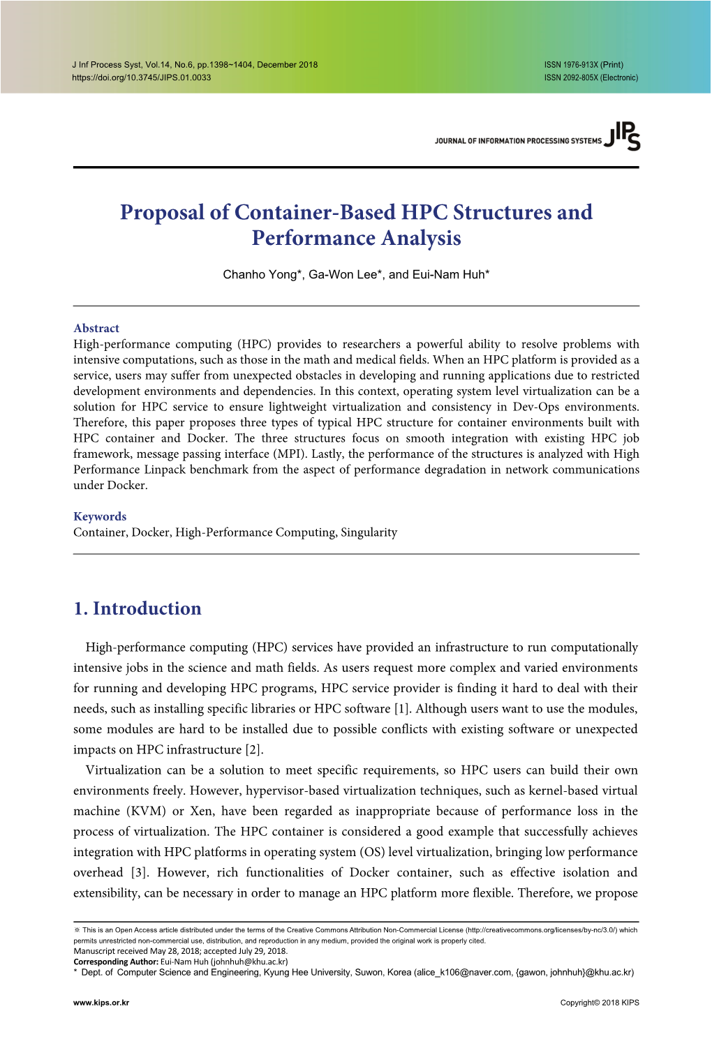 Proposal of Container-Based HPC Structures and Performance Analysis