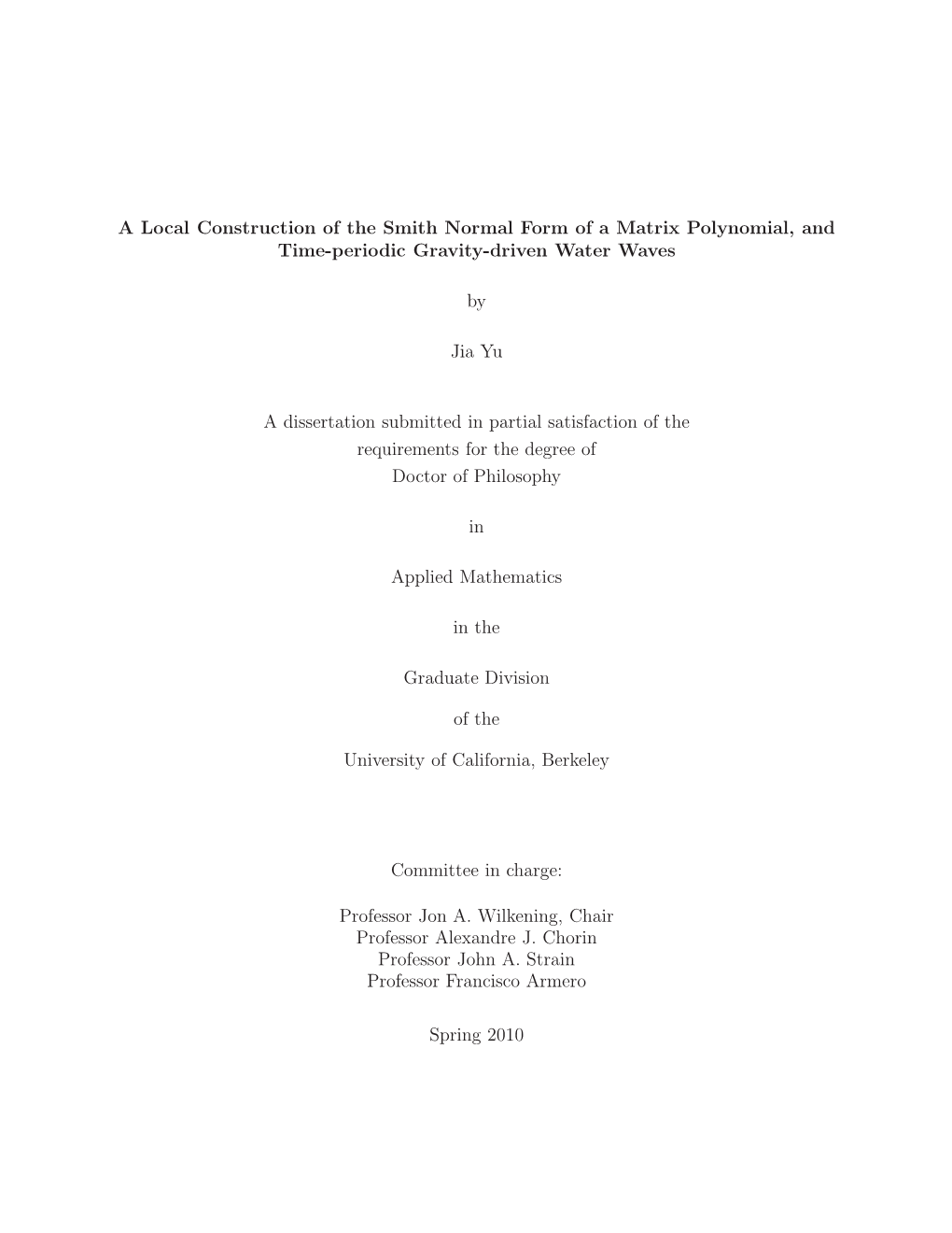 A Local Construction of the Smith Normal Form of a Matrix Polynomial, and Time-Periodic Gravity-Driven Water Waves