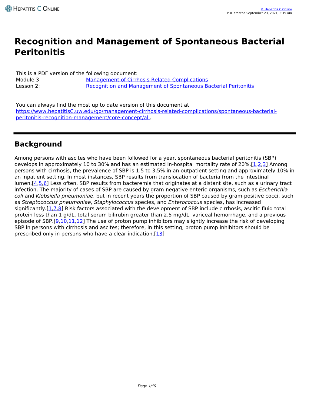 Recognition and Management of Spontaneous Bacterial Peritonitis