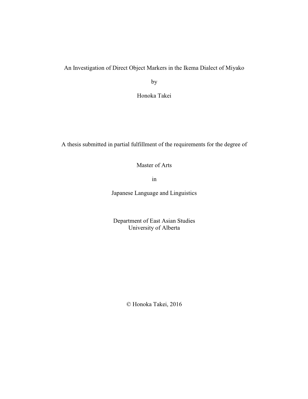 An Investigation of Direct Object Markers in the Ikema Dialect of Miyako