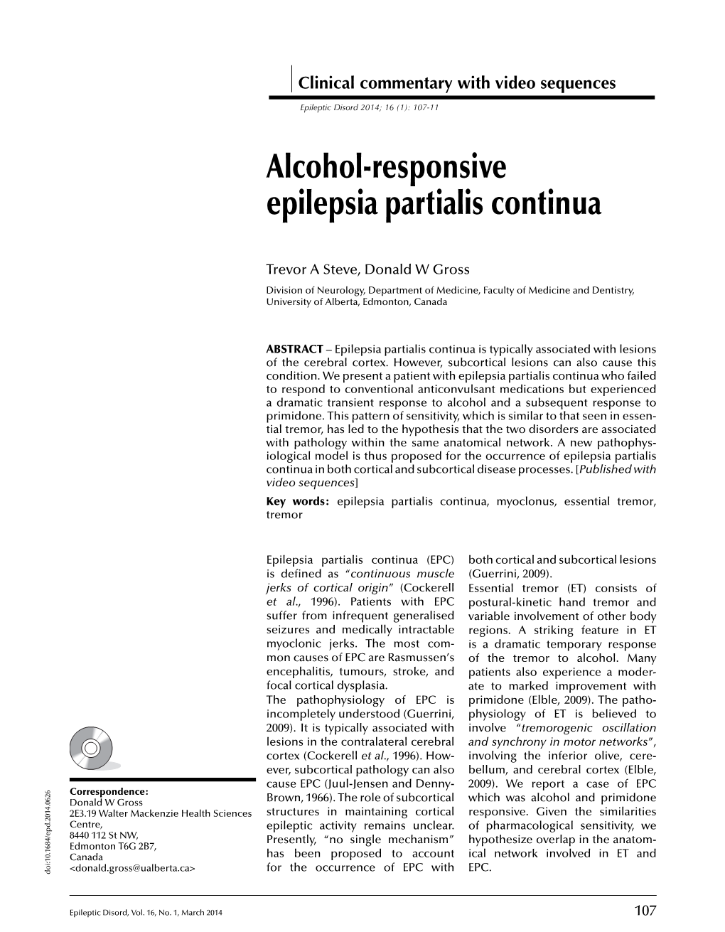 Alcohol-Responsive Epilepsia Partialis Continua