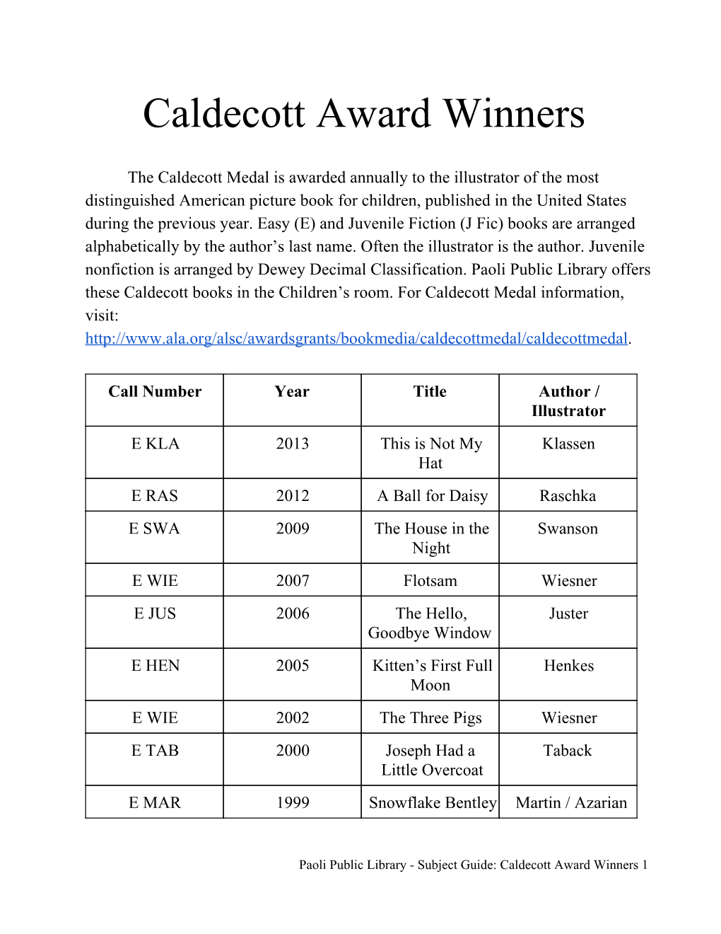 Caldecott Award Winners