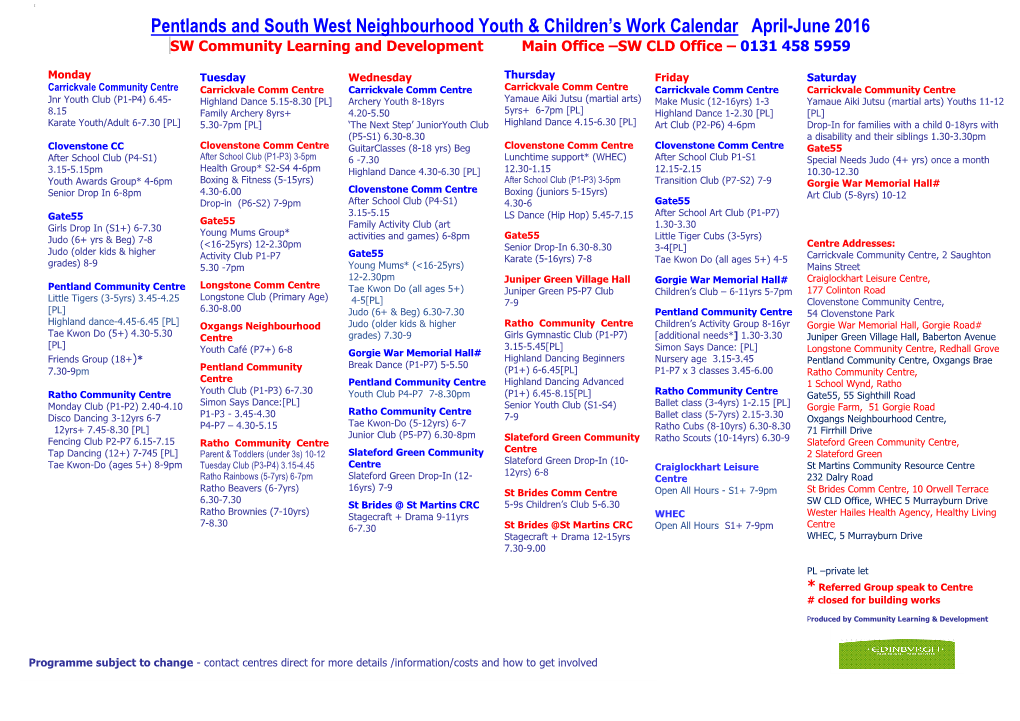 SW and Pentland YW Calendar April-June 16