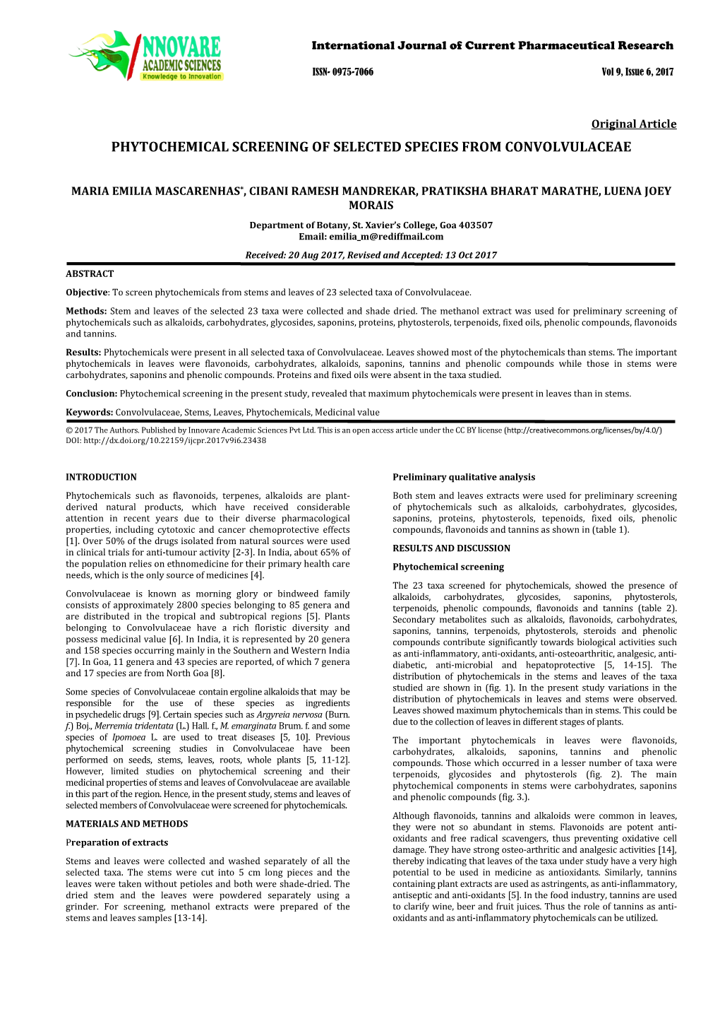 Phytochemical Screening of Selected Species from Convolvulaceae