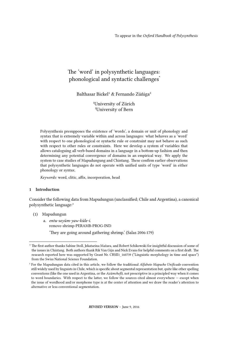 The Word in Polysynthetic Languages