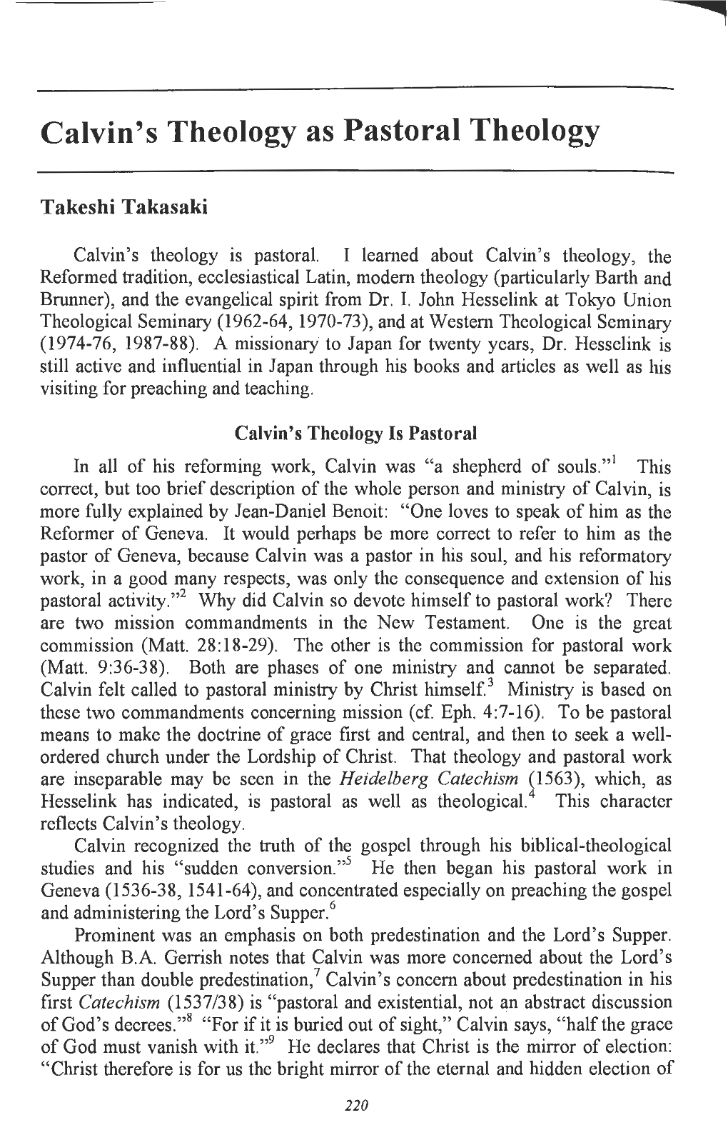 Calvin's Theology As Pastoral Theology