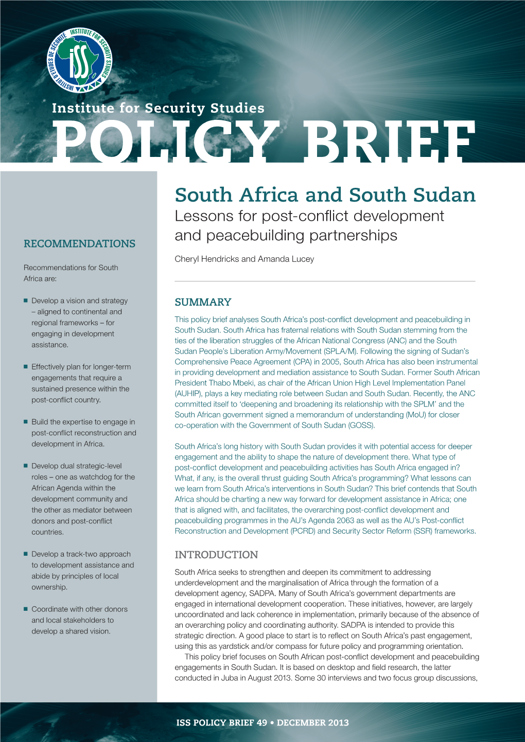 South Africa and South Sudan: Lessons for Post-Conflict