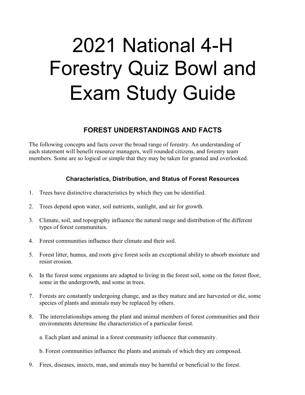 2021 National 4-H Forestry Quiz Bowl and Exam Study Guide