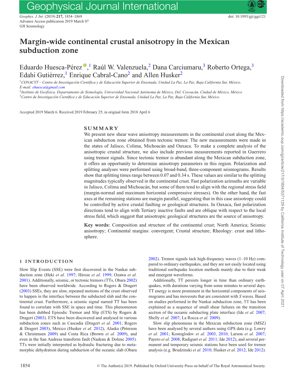 Margin-Wide Continental Crustal Anisotropy in the Mexican Subduction Zone