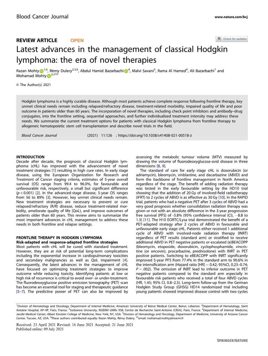 Latest Advances in the Management of Classical Hodgkin Lymphoma: the Era of Novel Therapies