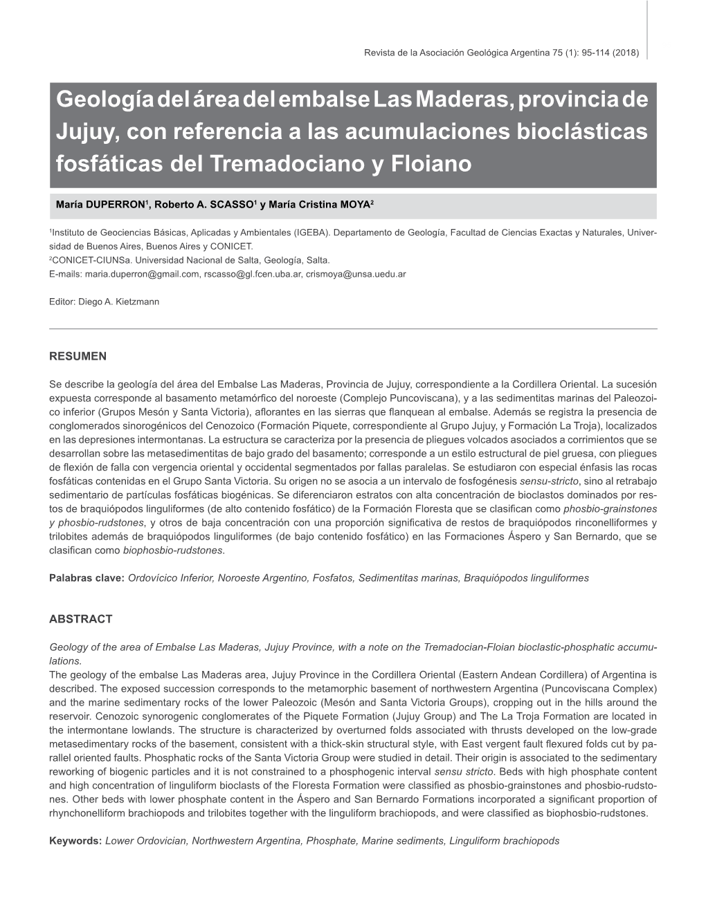 Geología Del Área Del Embalse Las Maderas, Provincia De Jujuy, Con Referencia a Las Acumulaciones Bioclásticas Fosfáticas Del Tremadociano Y Floiano