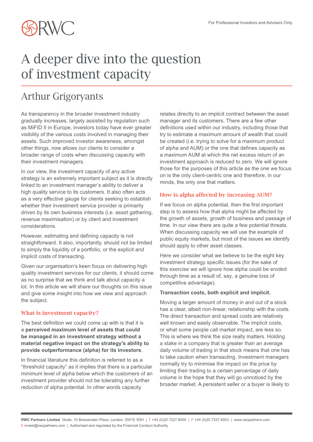 A Deeper Dive Into the Question of Investment Capacity