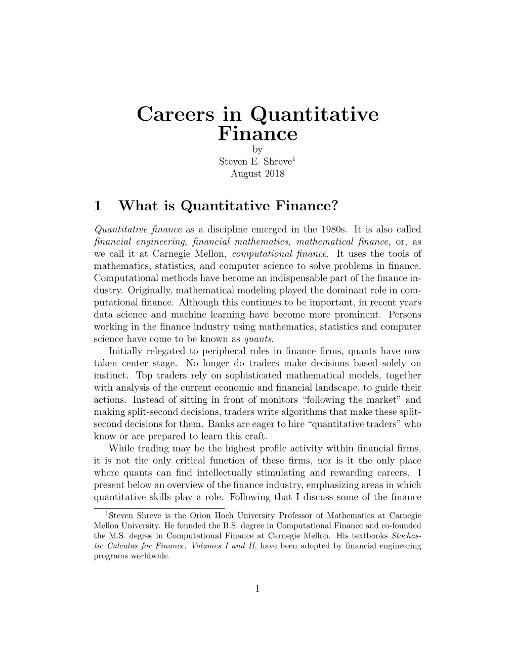 Careers in Quantitative Finance by Steven E