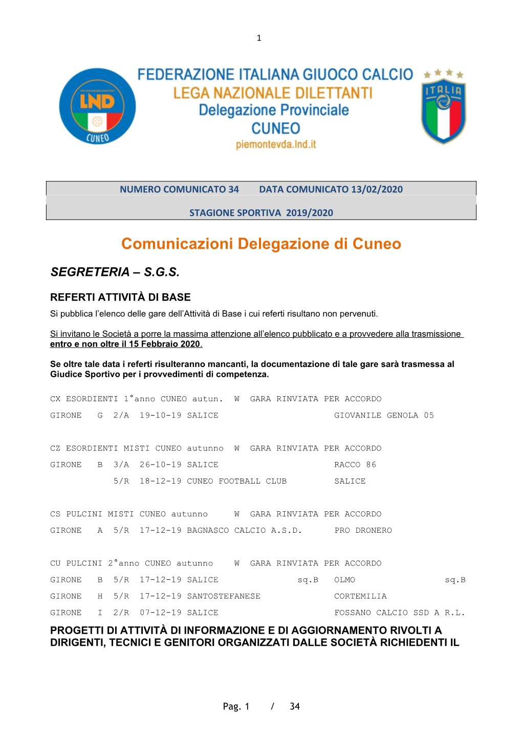 Terza Categoria Cuneo GARE DEL 18/02/2020 GIRONE B - 2 Giornata - R