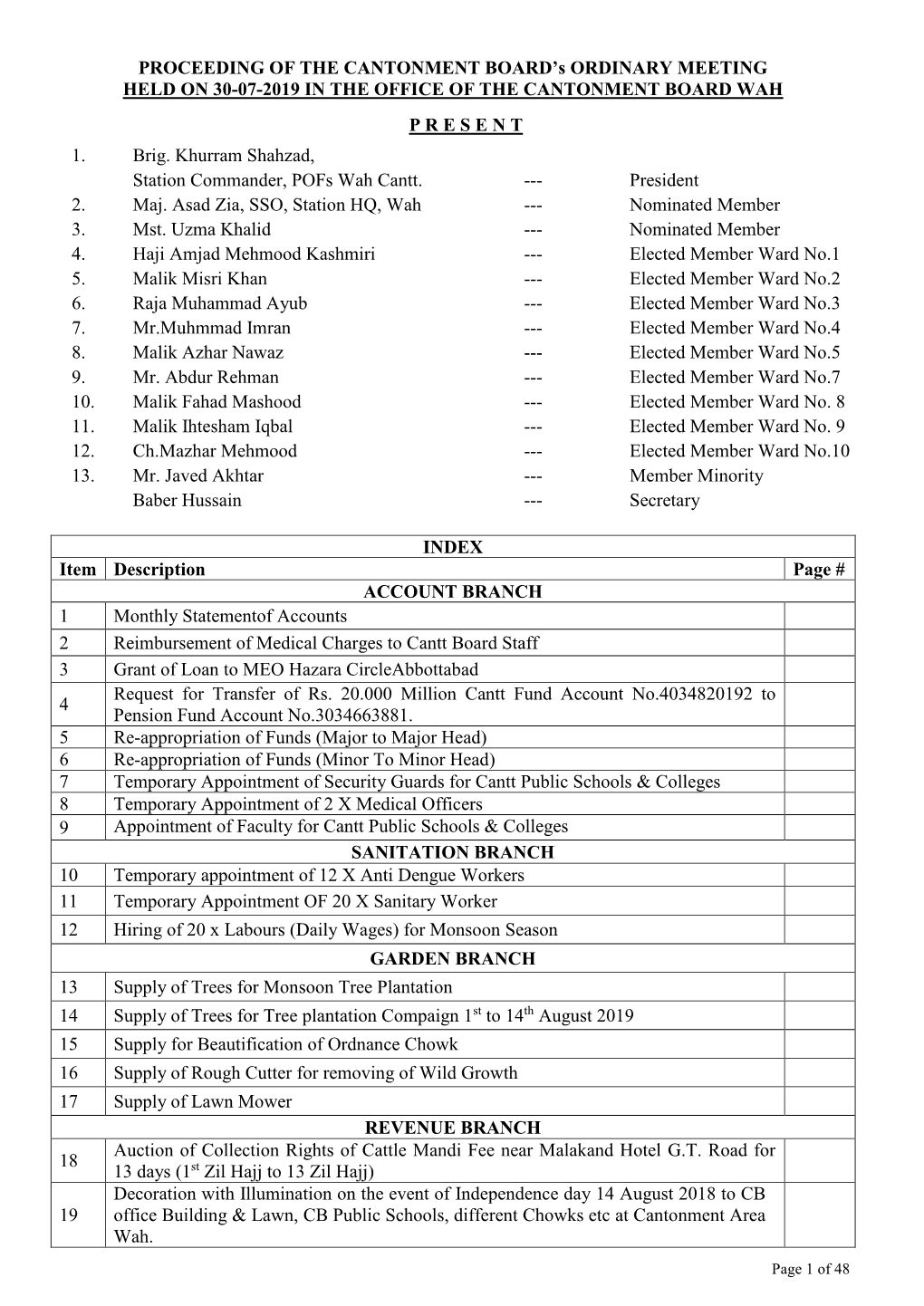 July, 2019 Regarding Grant of Loan for Rs.77,500/- to MEO Abbottabad on Account of Federation of Pakistan Vs