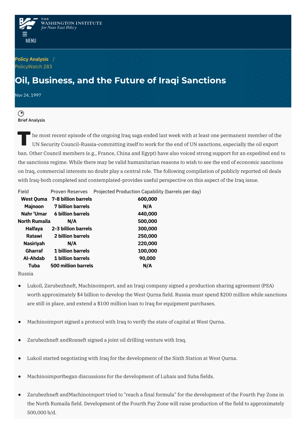 Oil, Business, and the Future of Iraqi Sanctions | the Washington Institute