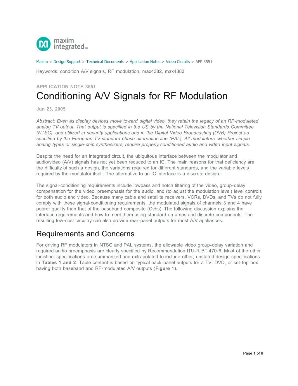 Conditioning A/V Signals for RF Modulation