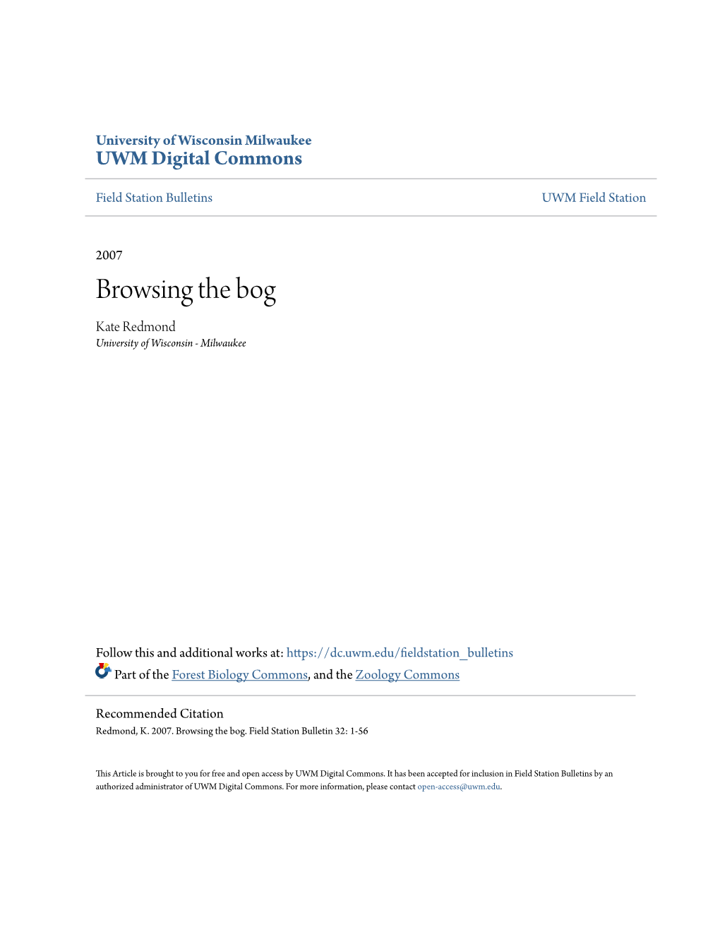 Browsing the Bog Kate Redmond University of Wisconsin - Milwaukee