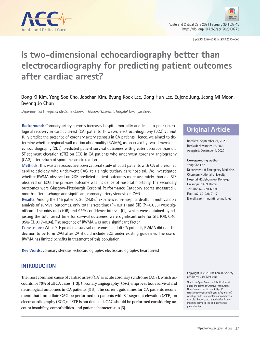 Is Two-Dimensional Echocardiography Better Than Electrocardiography for Predicting Patient Outcomes After Cardiac Arrest?