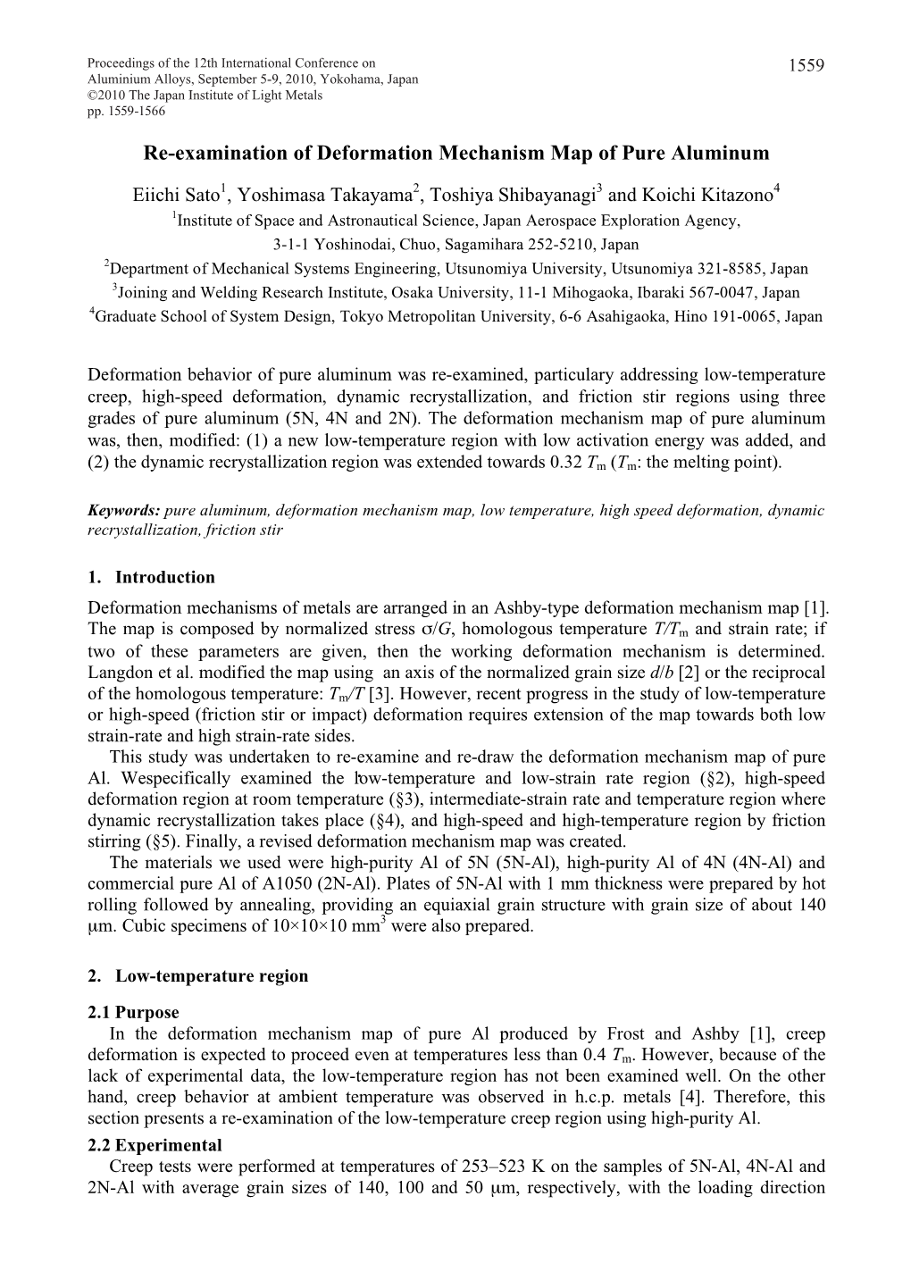 Re-Examination of Deformation Mechanism Map of Pure Aluminum