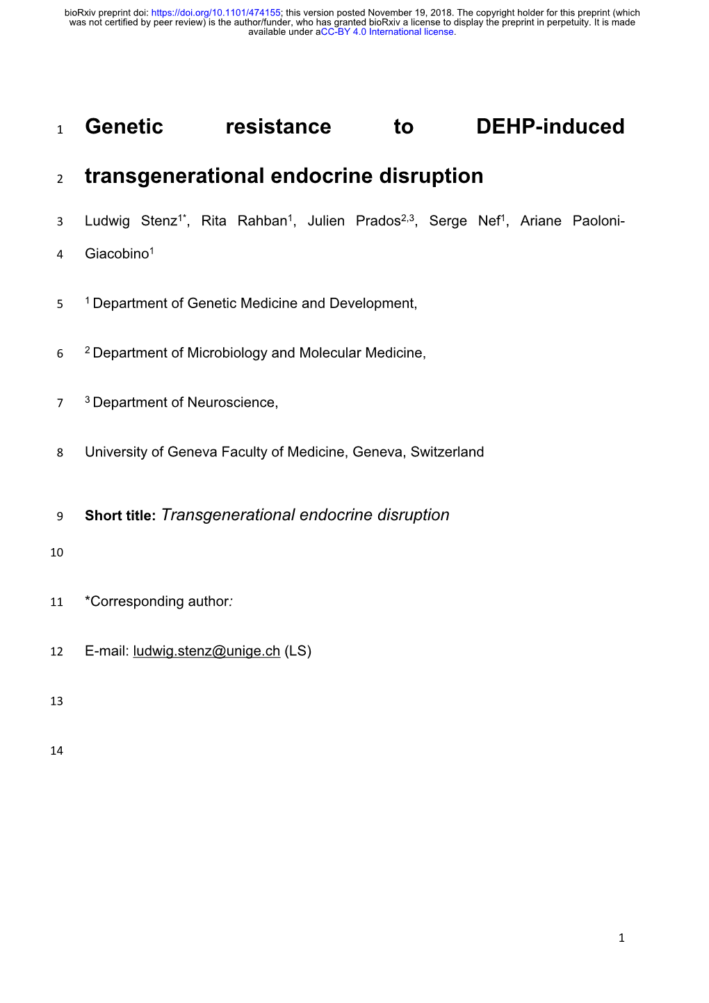 Genetic Resistance to DEHP-Induced Transgenerational