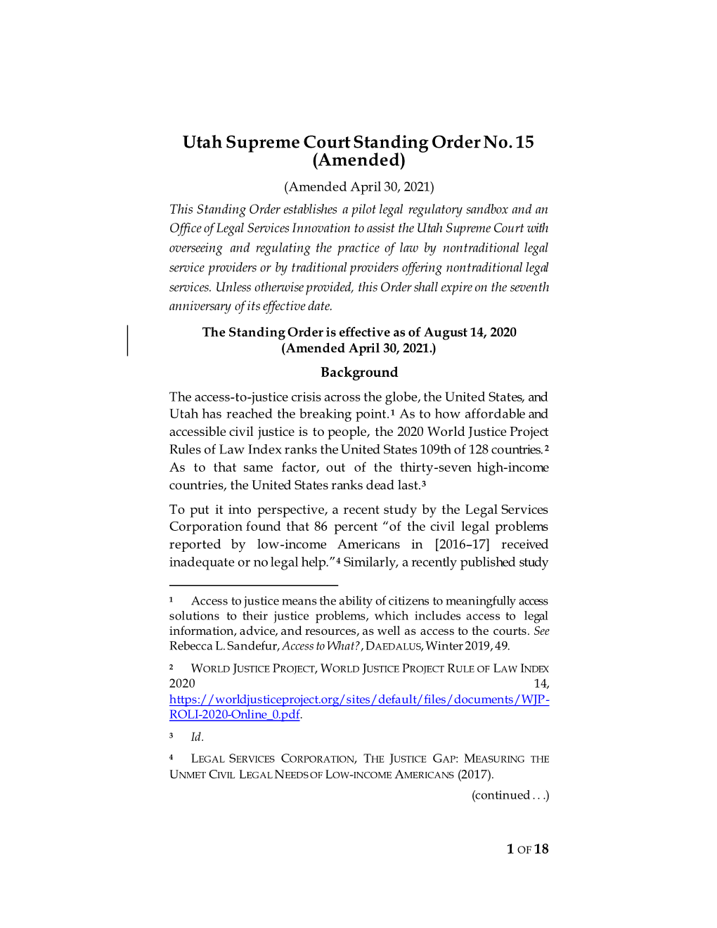 Utah Supreme Court Standing Order No. 15