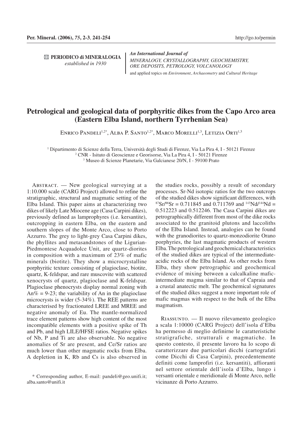 Petrological and Geological Data of Porphyritic Dikes from the Capo Arco Area (Eastern Elba Island, Northern Tyrrhenian Sea)