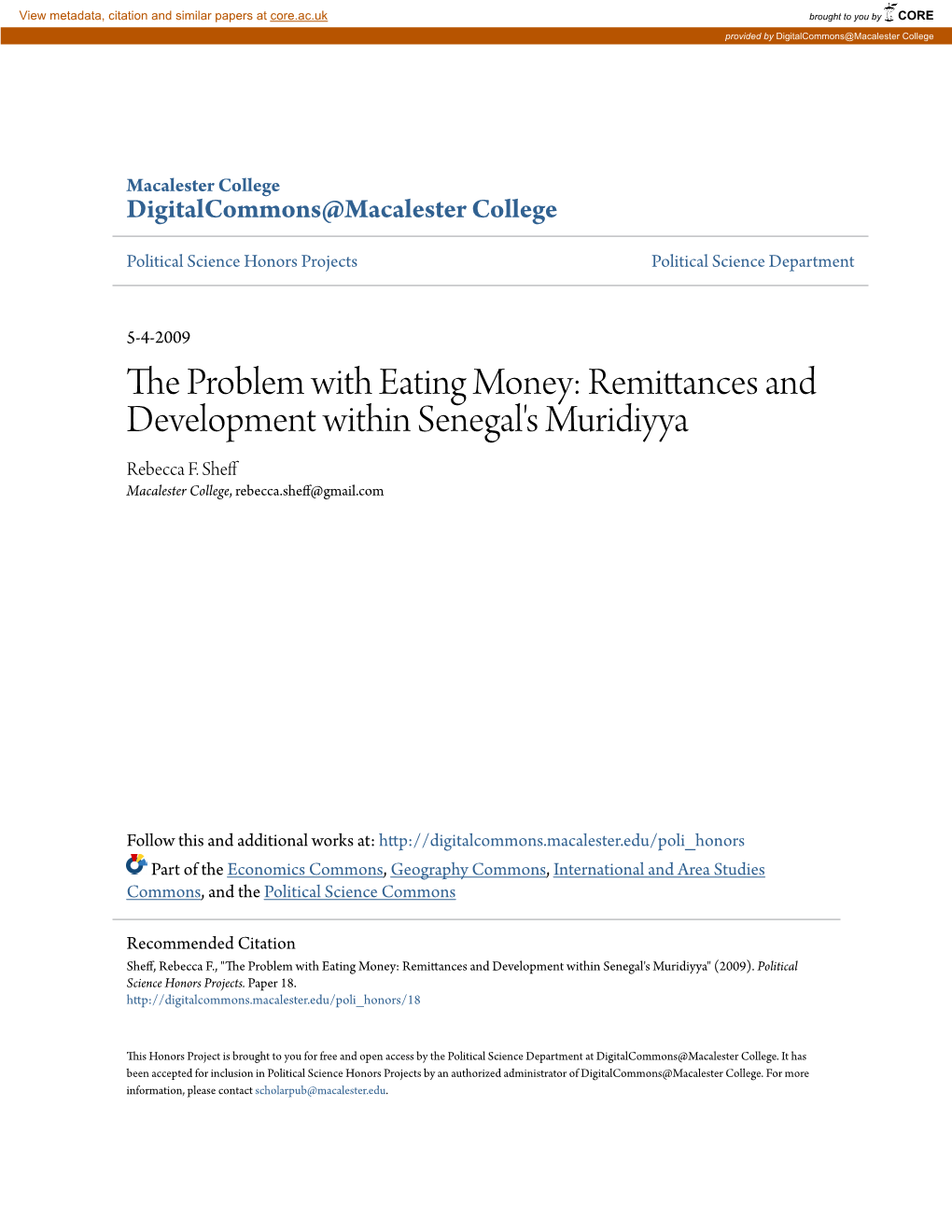 Remittances and Development Within Senegal's Muridiyya Rebecca F