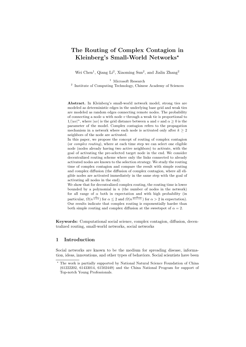 The Routing of Complex Contagion in Kleinberg's Small-World