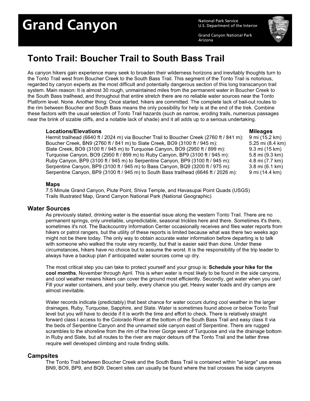 Tonto Trail: Boucher Trail to South Bass Trail