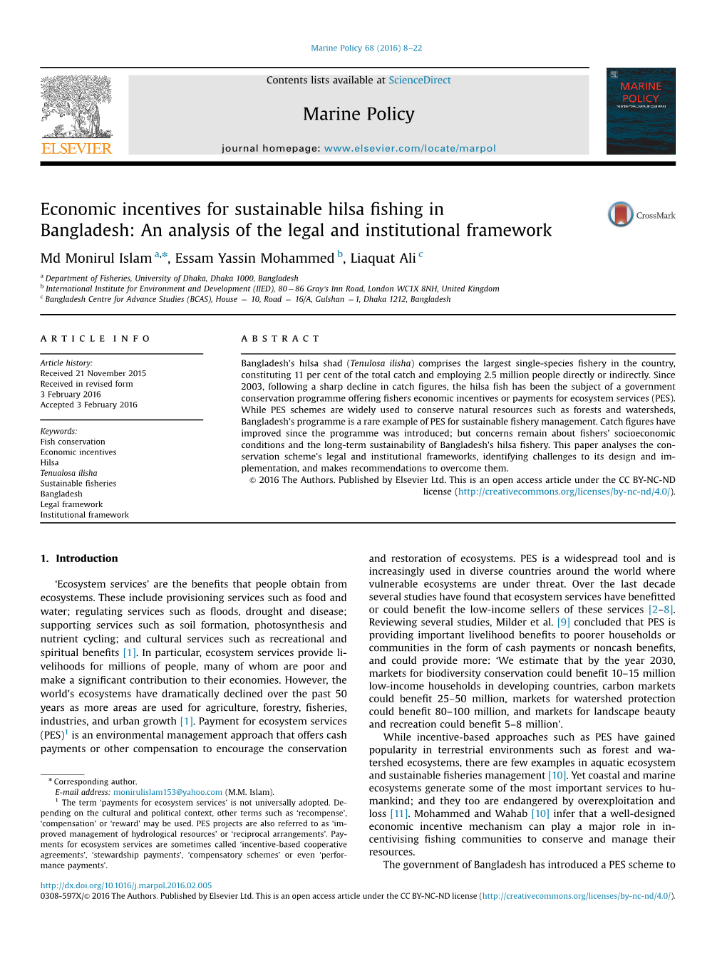 Economic Incentives for Sustainable Hilsa Fishing in Bangladesh An