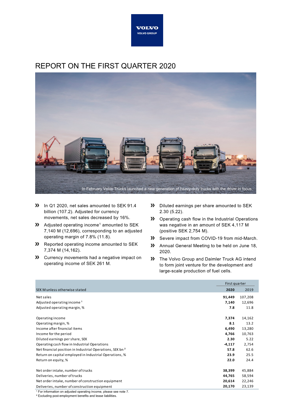 Volvo Group Report on the First Quarter 2020