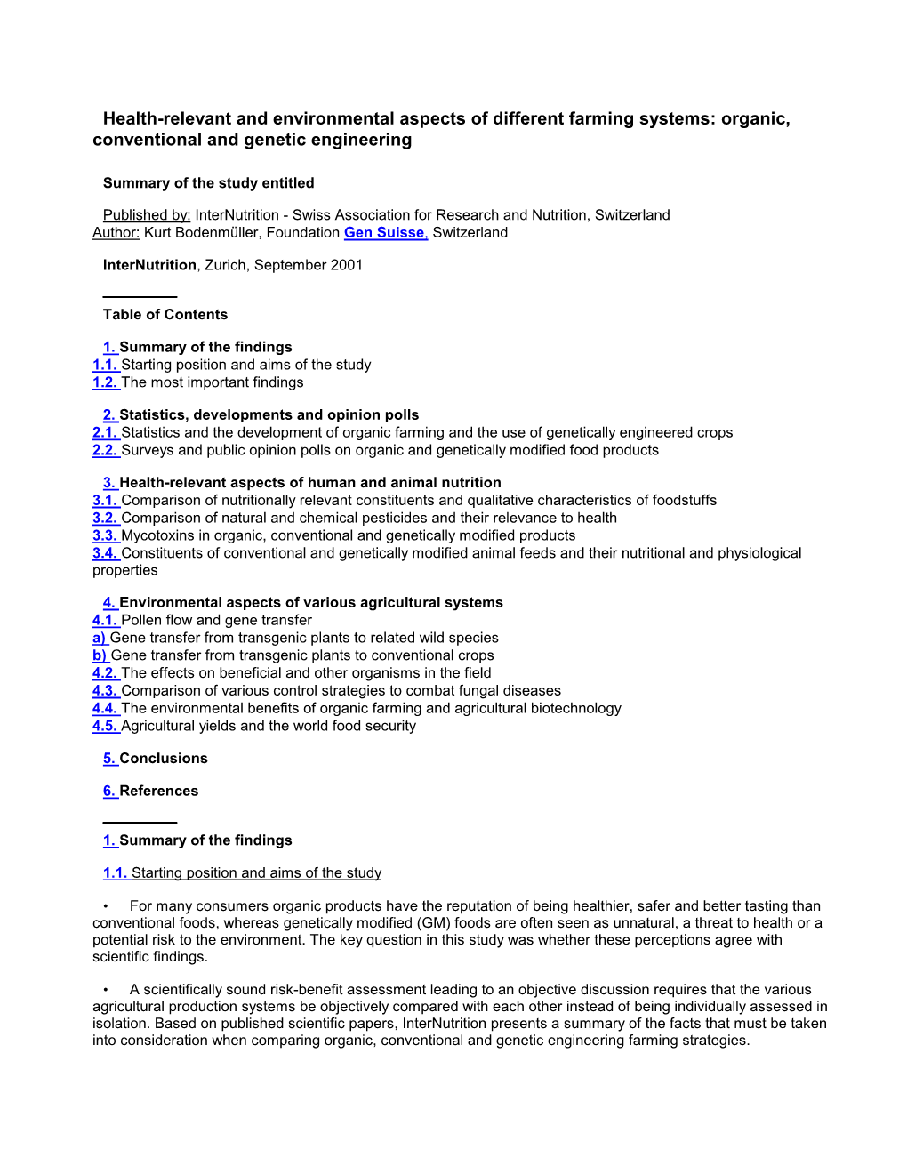 Health-Relevant and Environmental Aspects of Different Farming Systems: Organic, Conventional and Genetic Engineering