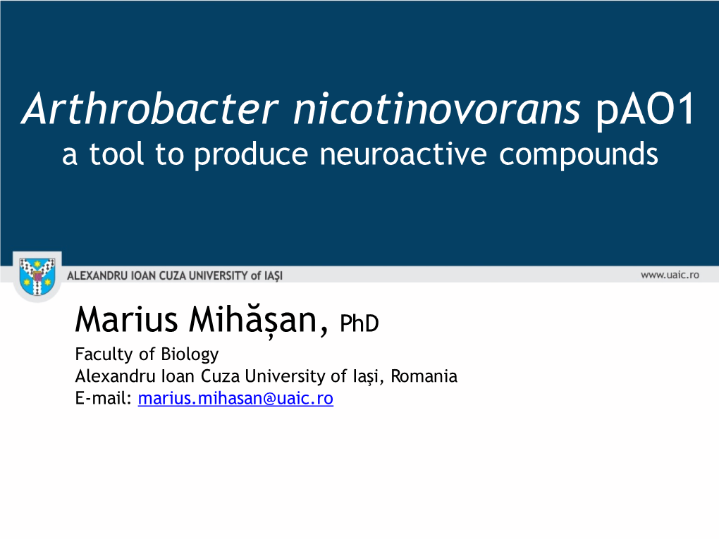 Arthrobacter Nicotinovorans Pao1 a Tool to Produce Neuroactive Compounds