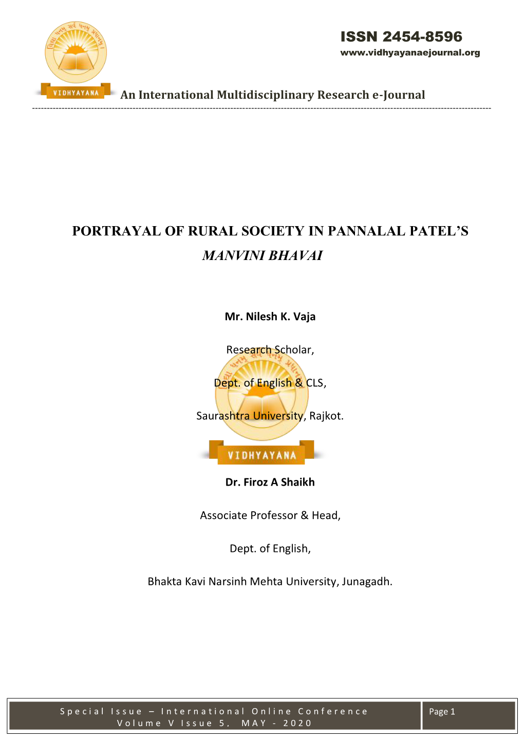 Issn 2454-8596 Portrayal of Rural Society in Pannalal