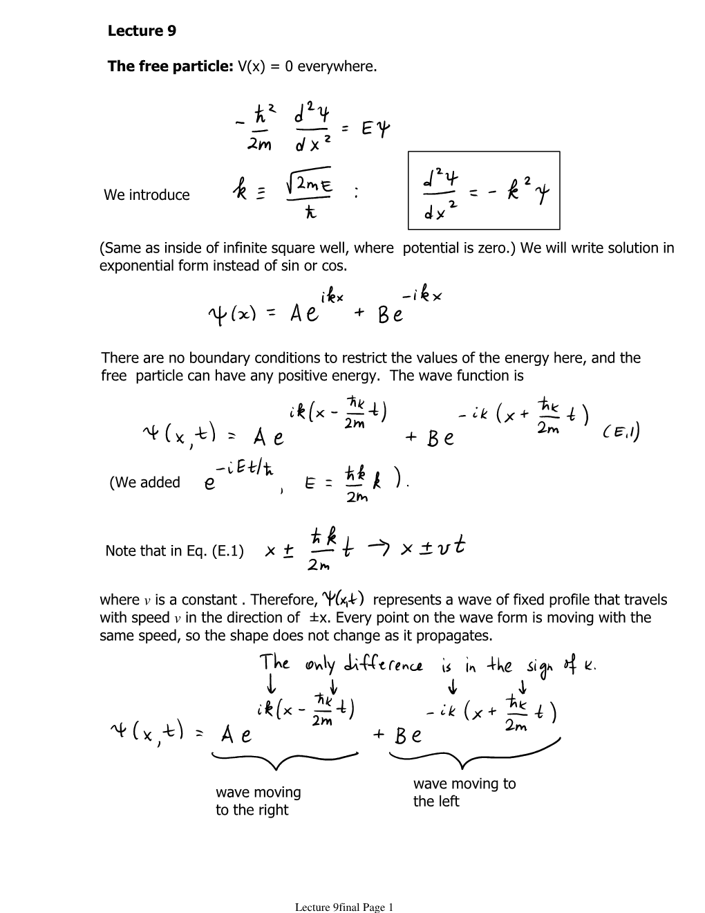 The Free Particle: V(X) = 0 Everywhere