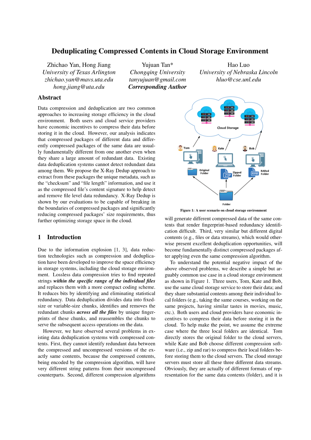 Deduplicating Compressed Contents in Cloud Storage Environment