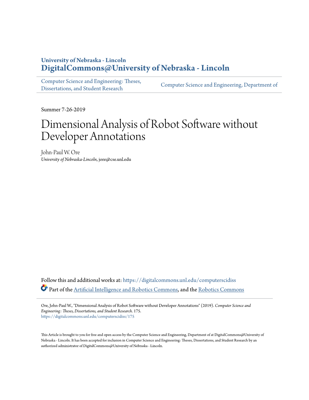 Dimensional Analysis of Robot Software Without Developer Annotations John-Paul W