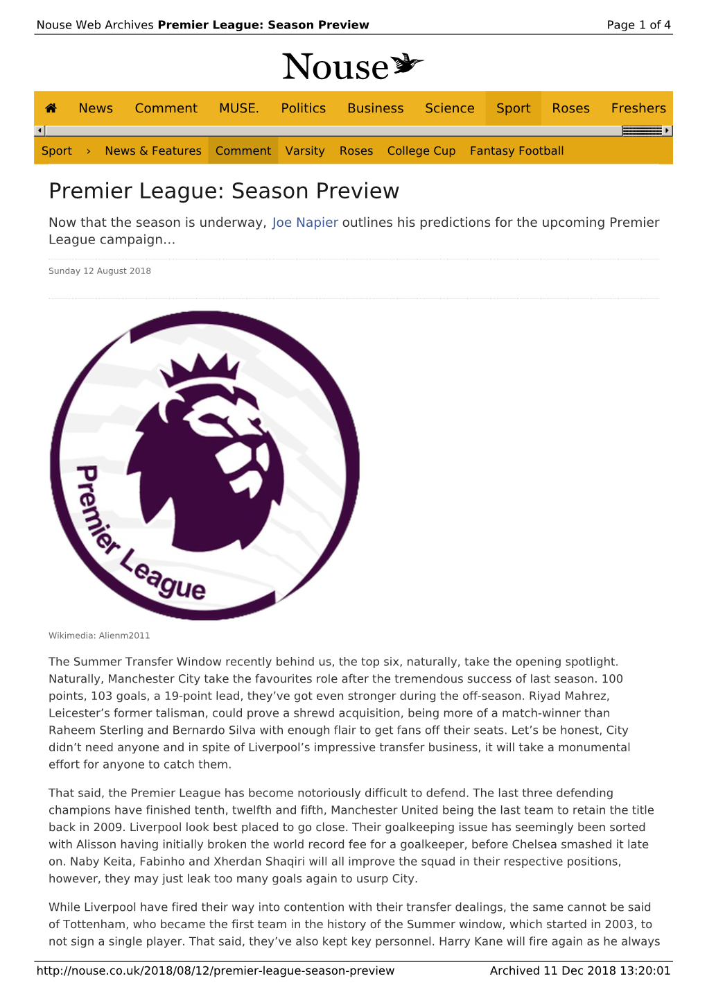 Premier League: Season Preview | Nouse