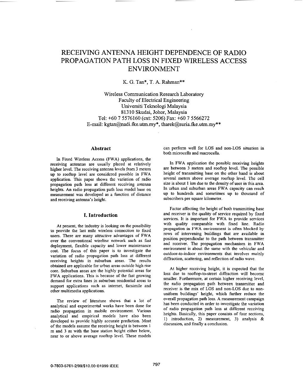 Receiving Antenna Height Dependence of Radio Propagation Path Loss in Fixed Wireless Access Environment