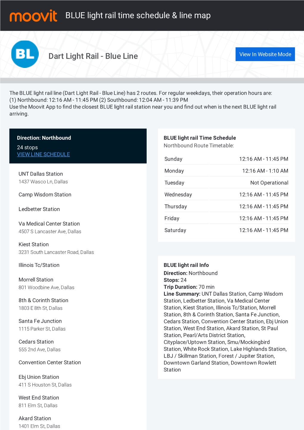 BLUE Light Rail Time Schedule & Line Route